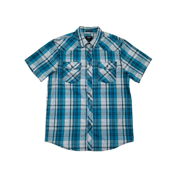 Bluetime Mens Short Sleeve T Shirts Casual Button Down Plaid Shirts 